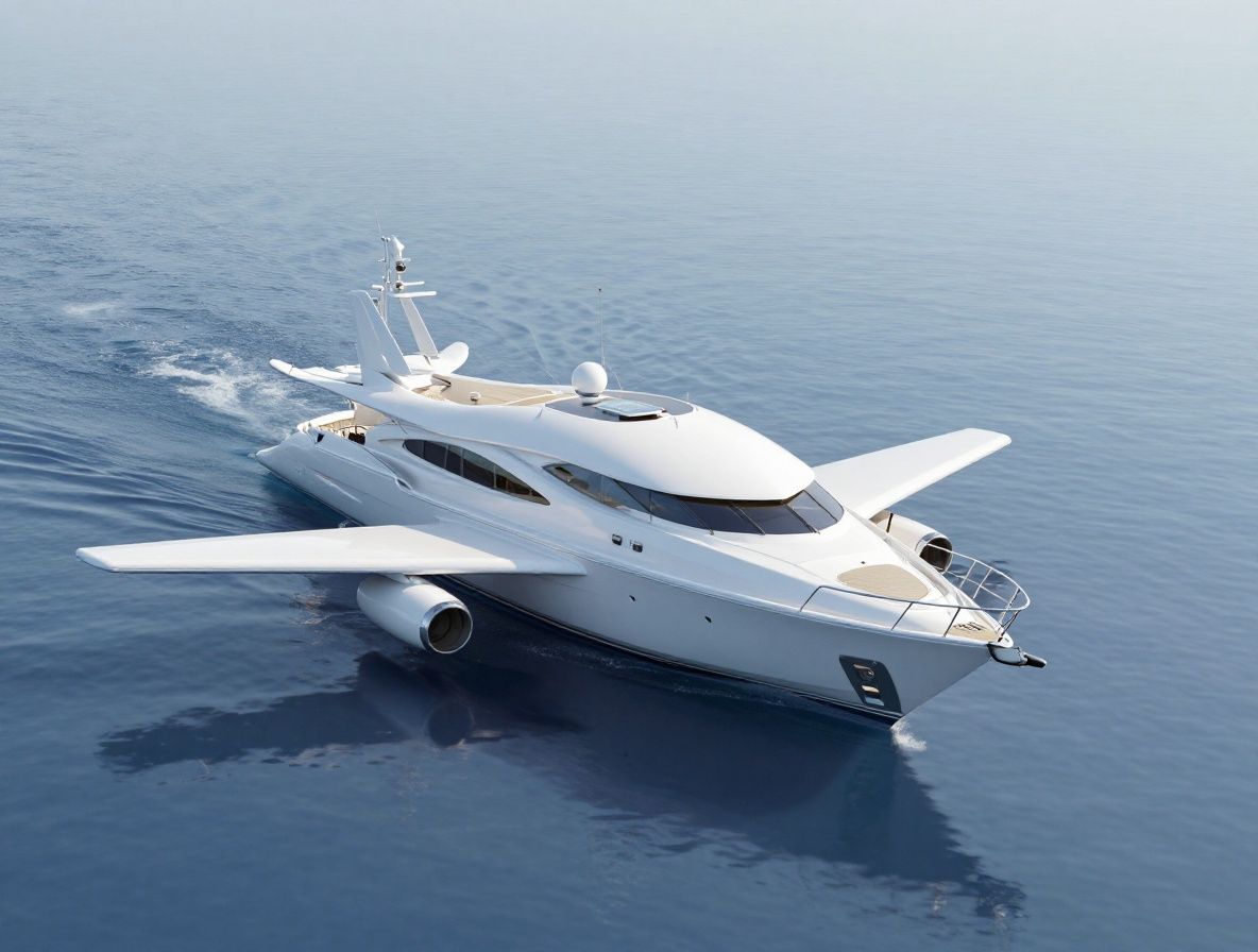 Белоснежная суперяхта длиной 60 метров у берегов Багамских островов в спокойных лазурных водах на фоне голубого неба